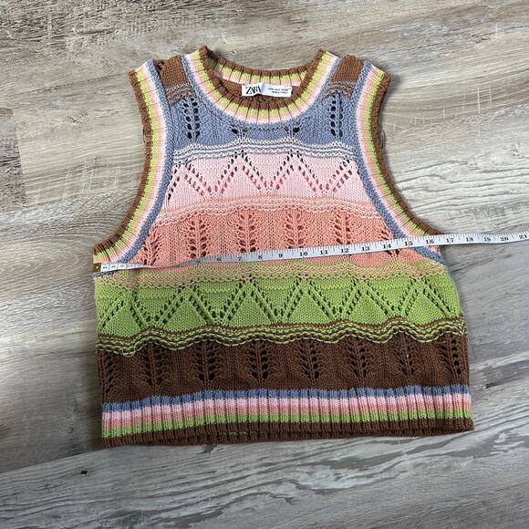 Zara Knit Sweater Vest Multicolor Cotton Retro Stripe Indie Sleaze Y2K Small - Picture 5 of 6
